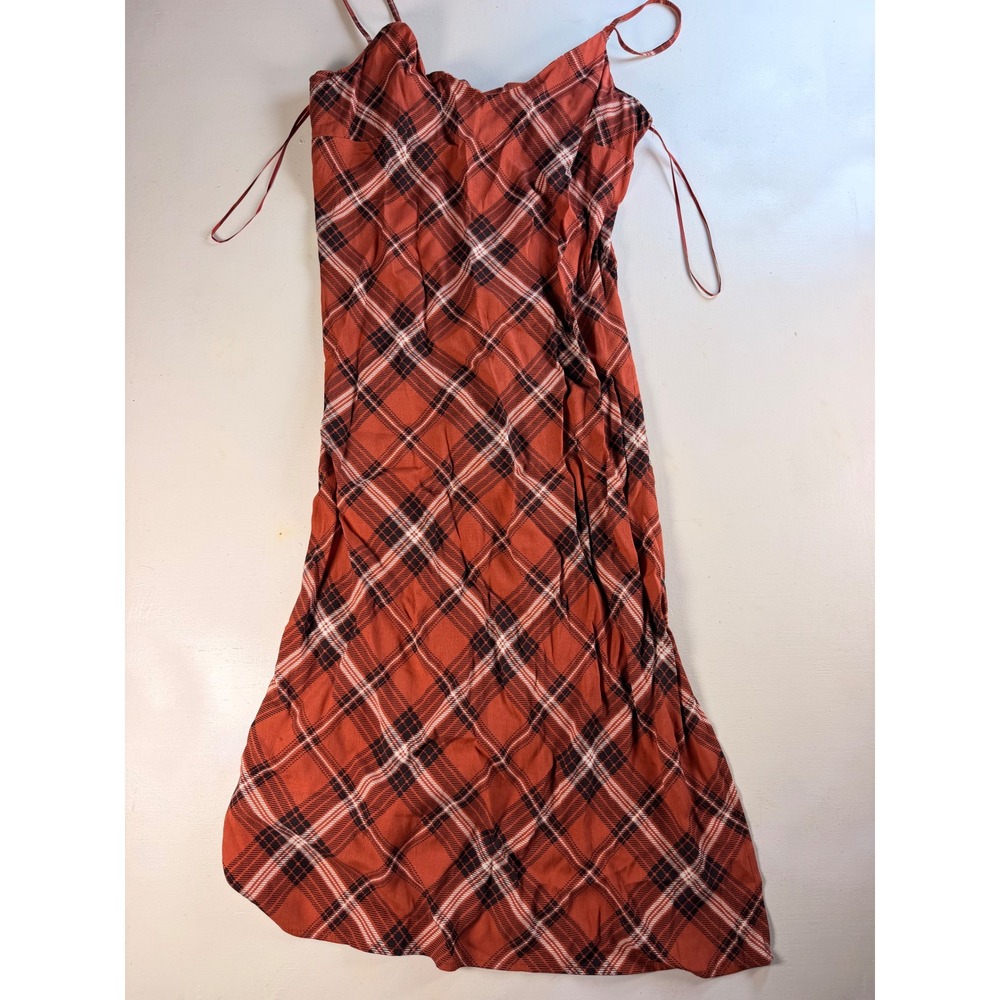 GB Slip Dress Women Small Rust Plaid Y2K 90s Grunge Spaghetti Strap Midi